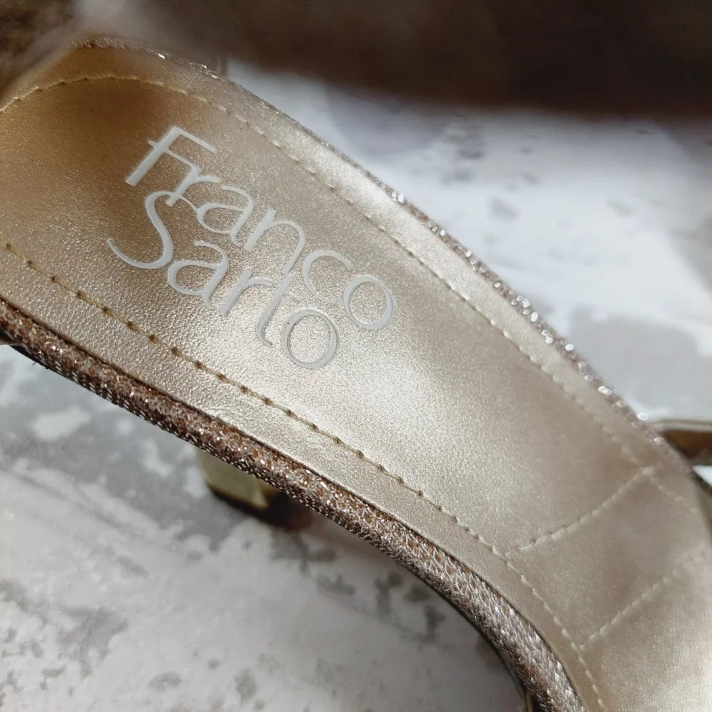 New Franco Sarto Rania 2 Stiletto Cut-Out Ankle Strap Gold High Heels i937 - Picture 10 of 12
